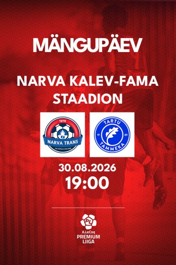 Meklēšanas rezultāta izrādes "A. Le Coq Premium līga: JK Narva Trans vs Tartu JK Tammeka" attels